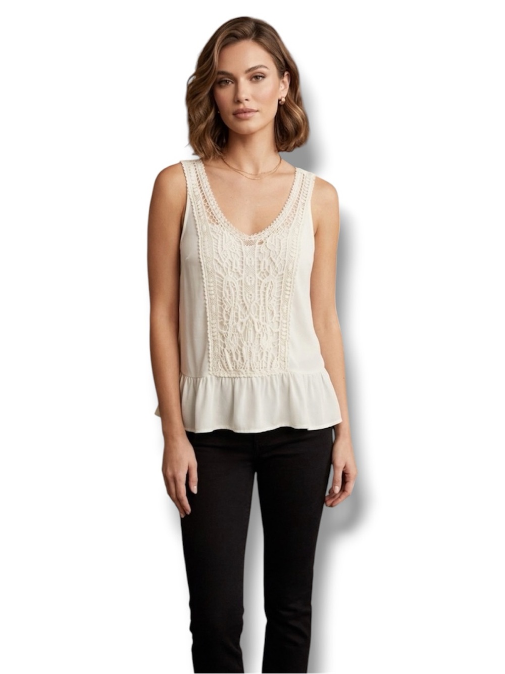 Boho LC Lauren Conrad White/Cream Lacy Sleeveless Peplum Camisole Top Size XS 🍭